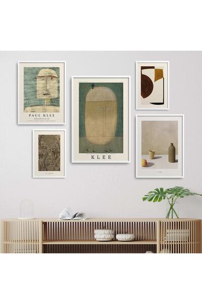 HOMEPACK Beyaz Lamine Çerçeveli 5'li Tablo Seti Beşli-020