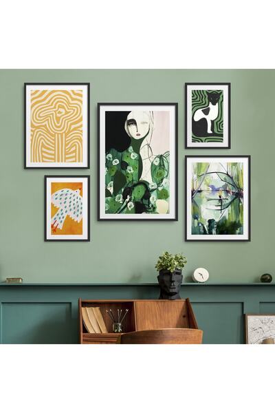 HOMEPACK Siyah Lamine Çerçeveli 5'li Tablo Seti Beşli-022