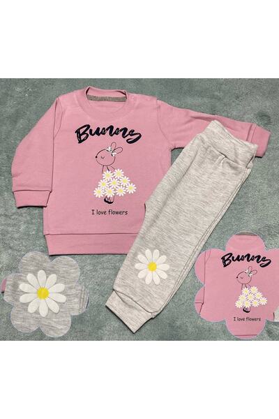 Yeni Sezon Kız Bebek Bunny Ve Papatyalı 2 Parça Takım