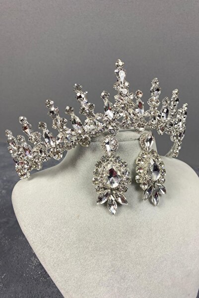 FdayAksesuar Bridal Crown Accessory Silver Cooper Shuttle with Stones Bridal ...
