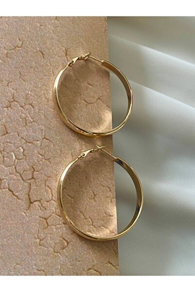 Esmeray Aksesuar Vip Çelik Gold Renk Antialerjik Kalın Halka Küpe Genişlik 3,5 Cm. Kalınlık 5 Mm.