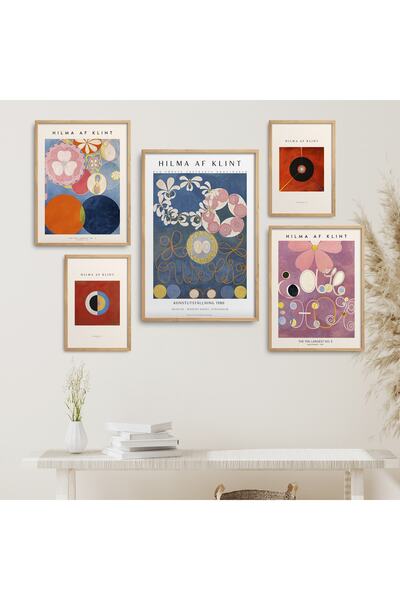 HOMEPACK Doğal Ahşap Çerçeveli 5'li Tablo Seti Beşli-025
