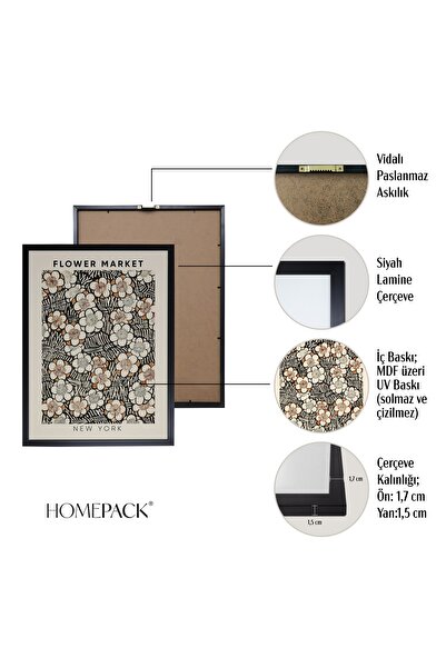 HOMEPACK Siyah Lamine Çerçeveli 5'li Tablo Seti Beşli-033