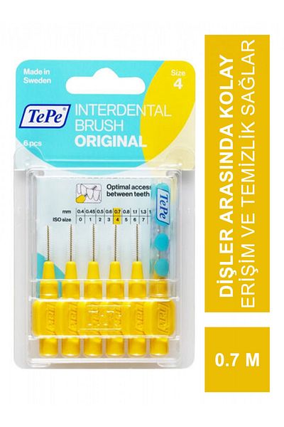 TePe Interdental Brush Blister Interdental Brush Yellow 0.7 mm Pack of 6
