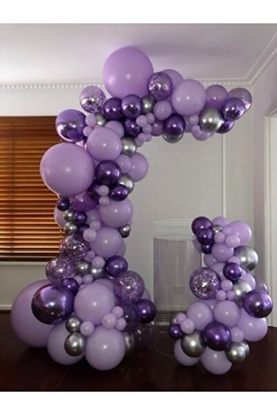 Atakent Süs Krom Mor, Krom Gümüş,makaron Lila Mor Balon Zinciri 50 Adet