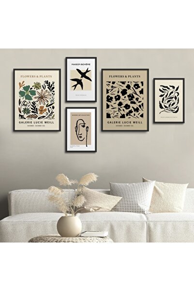 HOMEPACK Set de pictură din 5 piese cu cadru laminat negru Five-035