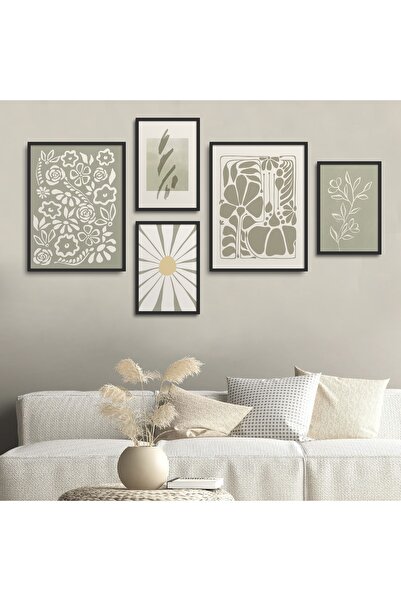 HOMEPACK Siyah Lamine Çerçeveli 5'li Tablo Seti Beşli-036