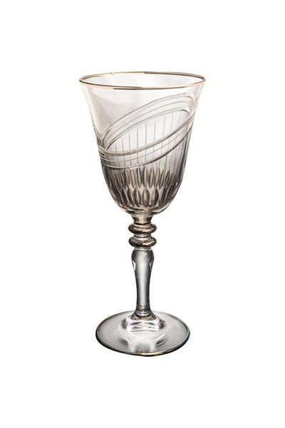 KCD Seremoni Smoked Cut Hand Decor Gilded Patterned Glass 6 Pieces Glasses with Stand