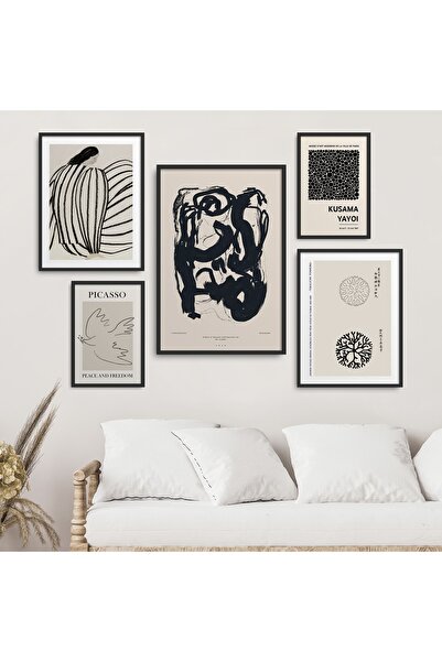 HOMEPACK Siyah Lamine Çerçeveli 5'li Tablo Seti Beşli-038