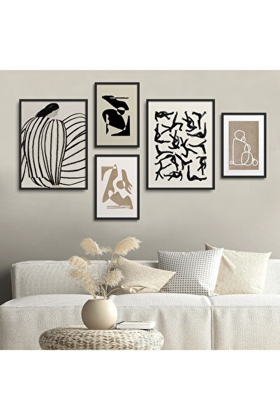 HOMEPACK Set de pictură din 5 piese cu cadru laminat negru Five-041