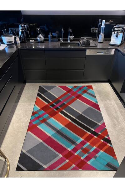 Rugs Modern Halı Мира 1047 Кариран фуксия оранжево-сив многоцветен тъкан килим