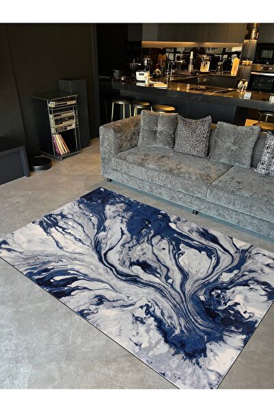 Rugs Modern Halı Mira 1165 Lacivert Gri Ebruli Temalı Soyut Dekoratif Dokuma ...