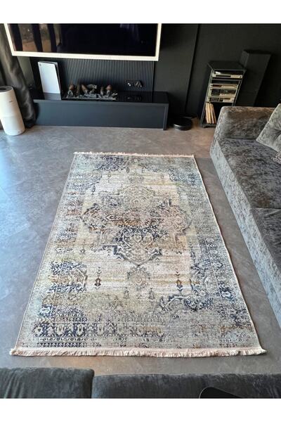 Rugs Modern Halı Mira Bej Lacivert 2106 Vintage Eskitme Tarz Dokuma Taban Halı