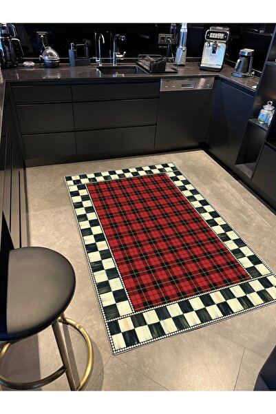 Rugs Modern Halı Mira 1074 Kırmızı Ekose Ve Dama Desenli Dokuma Taban Halı