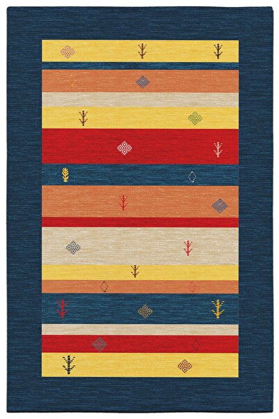 Rugs Modern Halı Mira 2025 Navy Blue Striped Multicolored Woven Base Carpet