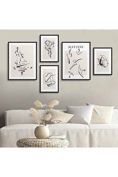 HOMEPACK Black Laminated Frame 5-Piece Painting Set Five-Piece-044