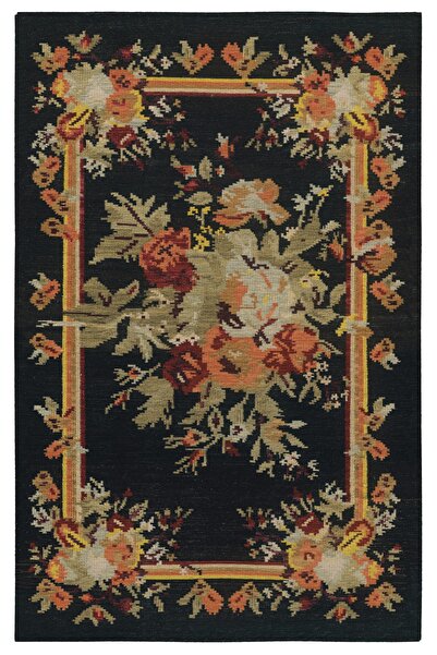 Rugs Modern Halı Mira 2123 Karabağ Desen Siyah Çiçek Temalı Dokuma Taban Halı