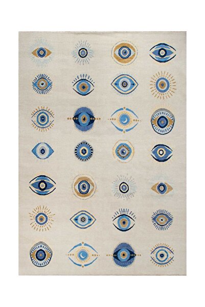 Rugs Modern Halı Mira 1050 Bej Nazar Dikdörtgen Mavi Göz Temalı Dokuma Taban ...