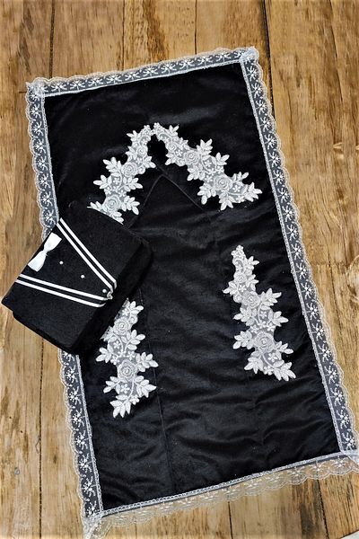 Çt Çeyizci Tekstil 2 Piece Velvet Prayer Rug with Groom Figure, Groom's Box and Velvet Single Prayer Rug