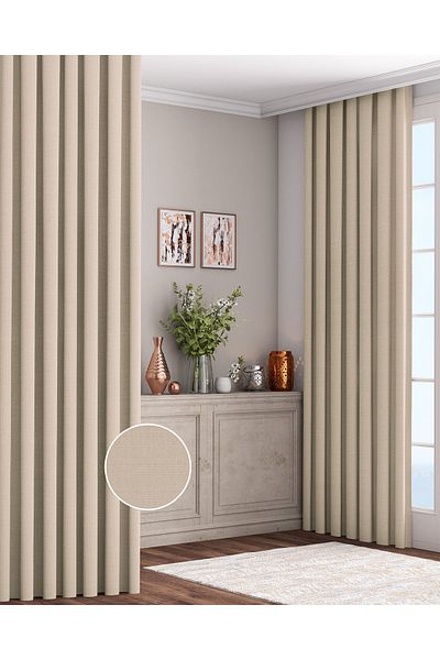 Altındaş Tekstil Extraphore Gathered Linen Background Curtain - Single Wing Stone Kt-07