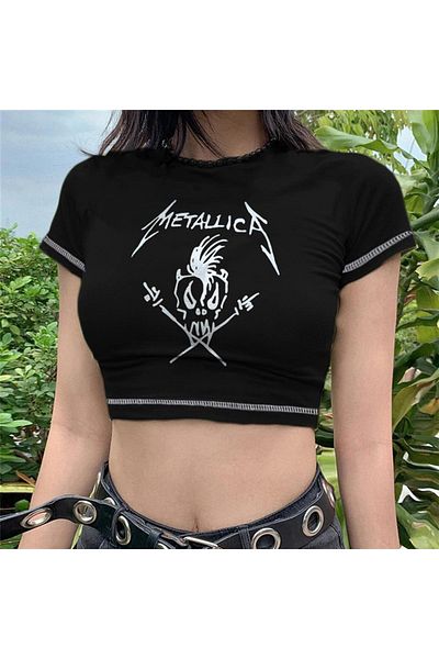 Touz Metallica Skull Printed Black Crop - Backstitch