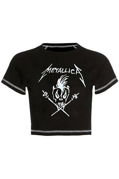 Touz Metallica Skull Printed Black Crop - Backstitch