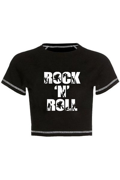 Touz Hakatumoda - Rock 'n' Roll Printed Black Crop Top