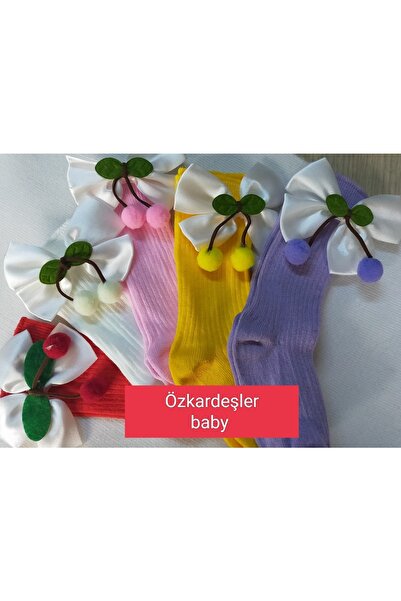 ÖZKARDEŞLER BABY جوارب ركبة للأطفال بفيونكة وكرز 5 قطع