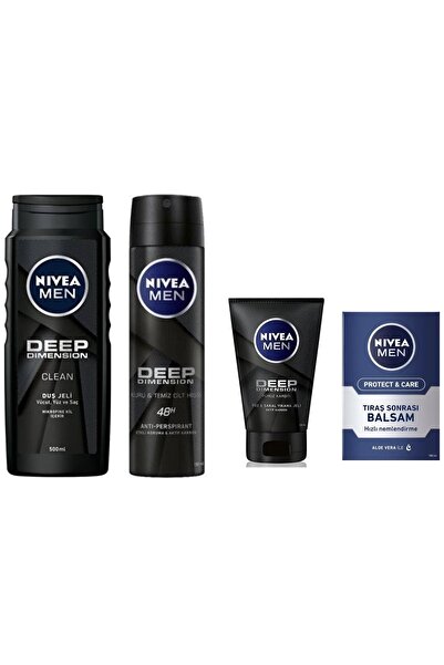 NIVEA Men Deep Dimension Duş Jeli- Deodorant- Yüz Yıkama Jeli- Traş Sonrası B...