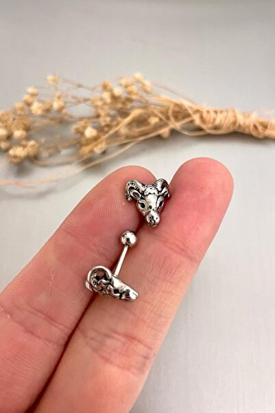 Jaida Moda Unisex Gri Gotik Model Koç Başı Figür Kıkırdak Helix Lobe Piercing