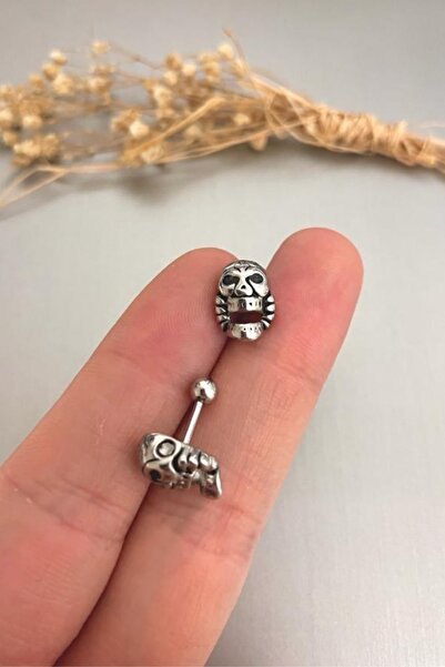 Jaida Moda Unisex Gri Gotik Düşük Çene Figür Çelik Helix Kıkırdak Lobe Piercing