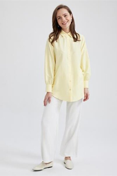 DeFacto Normál szabású inggallér Poplin hosszú ujjú tunika