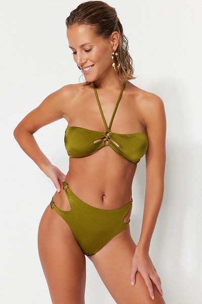 Trendyol Collection Плавки бікіні з високою талією з вирізом хакі з віконцем TBESS23BA00030