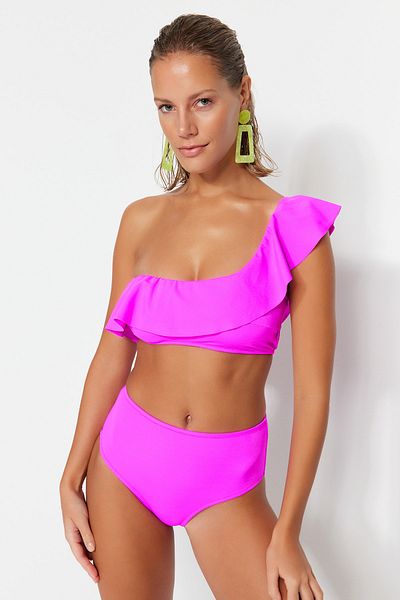 Trendyol Collection Pink One Shoulder Ruffle Bikini Top TBESS21BU0039
