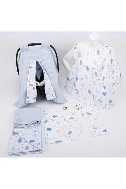 Yunikobaby طقم مكون من 9 قطع - قرص العسل الأزرق - طقم عربة الأطفال بلو كلاود،...