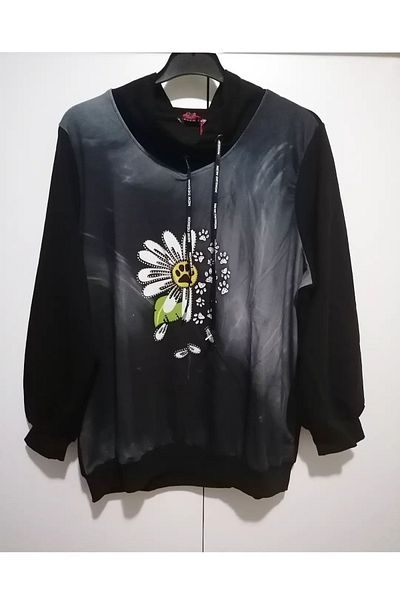 anne moda ankara Hanorac sport cu mânecă lungă cu model floral de mărime mare, amestecat de bumbac