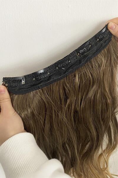 TAKIŞTIR Ανθεκτικό στη θερμότητα Half Moon Hair Snap / Καφέ κίτρινο Ombre / 70cm / 4T27 / Κυματιστό / 140gr