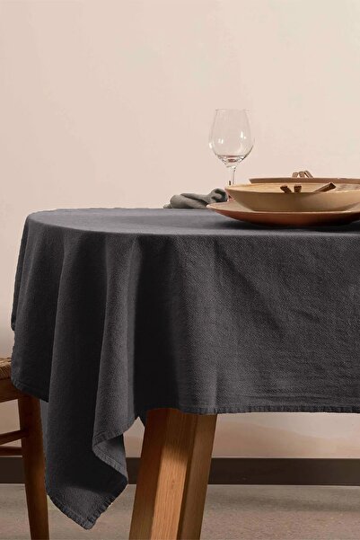 vivamaison Випрана бавовняна лляна скатертина антрацитового кольору