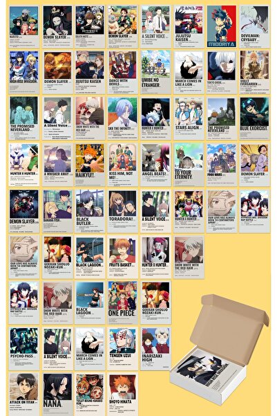 quppa Anime Poster Kolaj Seti | Kaplamalı Yırtılmaz Duvar Poster Seti Kalın Kuşe Kağıt | 60 Adet 10cm*14cm
