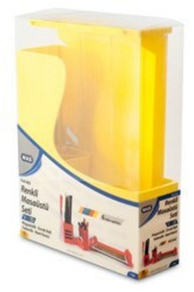 Mas Vivid 4-Piece Set - Yellow (magazine holder-document rack-band Cutter-pen holder)