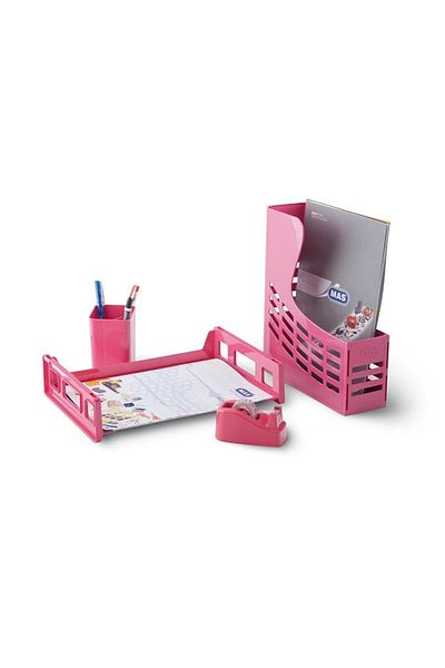 Mas Vivid 4-Piece Set - Yellow (magazine holder-document rack-band Cutter-pen holder)