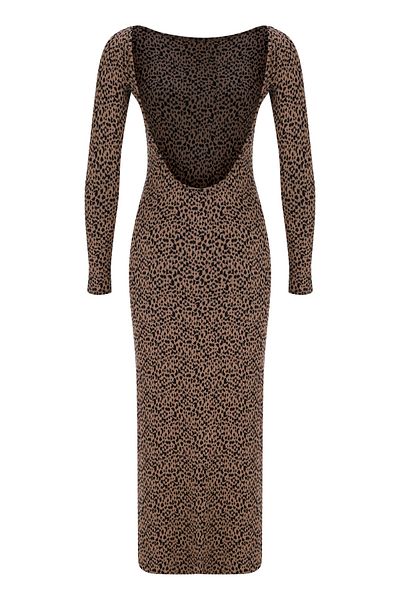 La Sarta Rochie lungă cu mâneci jacquard leopard pentru femei Como