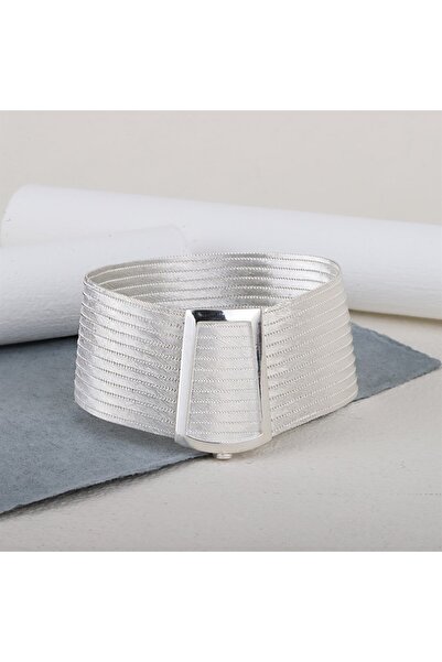 bestmysilver Kadın Gümüş 13 Sıra Klasik Toka Trabzon Hasır Bileklik