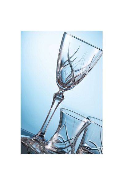 KCD Melodi Cut Hand Decor Gilded Patterned Glass 6 Pieces Glass Goblet with Foot