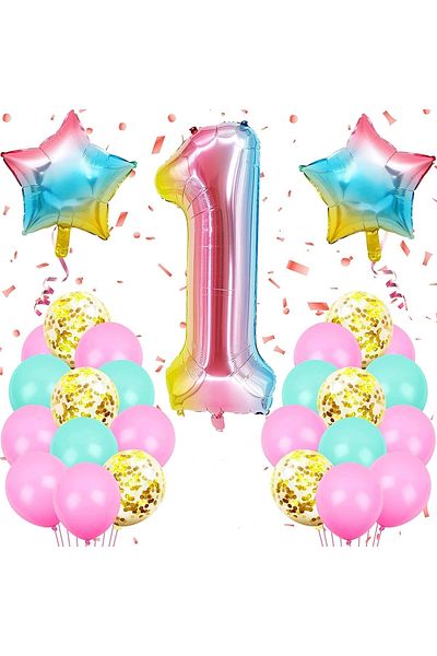 DÜVENCİ TİCARET Rainbow 1 Year Old Balloon Set