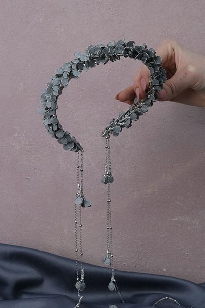 Hobigram Coroană de mireasă și henna cu design special Savin Mineli gri deschis – Coroană, piatră de cristal, model elegant, coroană de mireasă –