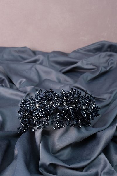 Hobigram Henna și coroană de mireasă cu model de flori cu mărgele albastru bleumarin – coroană, piatră de cristal, model elegant, coroană de mireasă