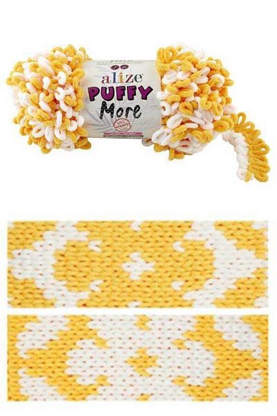 Alize 2yumak Yellow-White Puffy More Πλεκτό Χειροποίητο Σχοινί 150 γρ |   6282 .