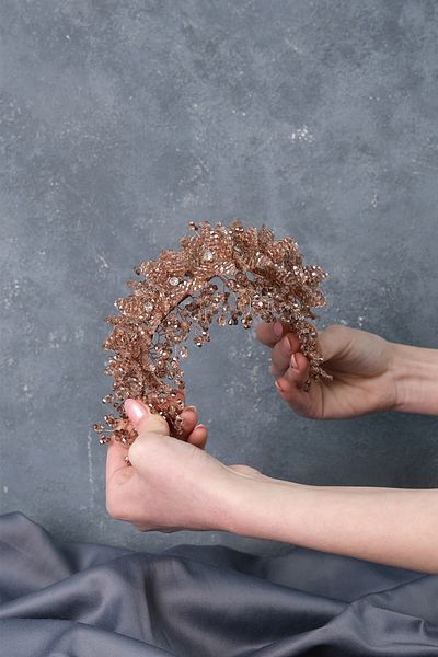Hobigram Culoarea trandafirului, model simplu de flori cu margele, henna și coroană de mireasă – coroană, piatră de cristal, model elegant – coroană – T