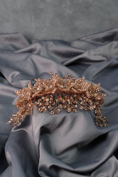 Hobigram Culoarea trandafirului, model simplu de flori cu margele, henna și coroană de mireasă – coroană, piatră de cristal, model elegant – coroană – T